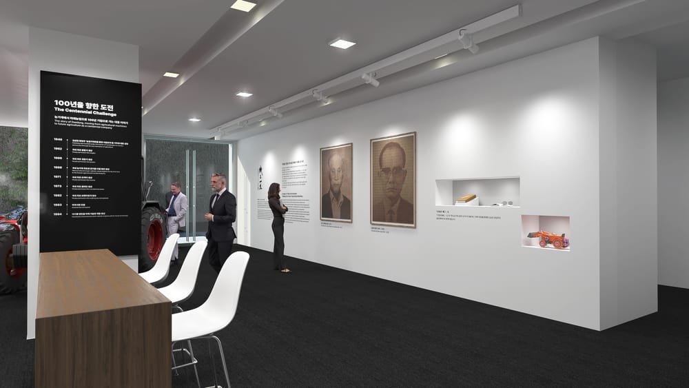 Design render of the heritage art wall in the Daedong Seoul office lobby